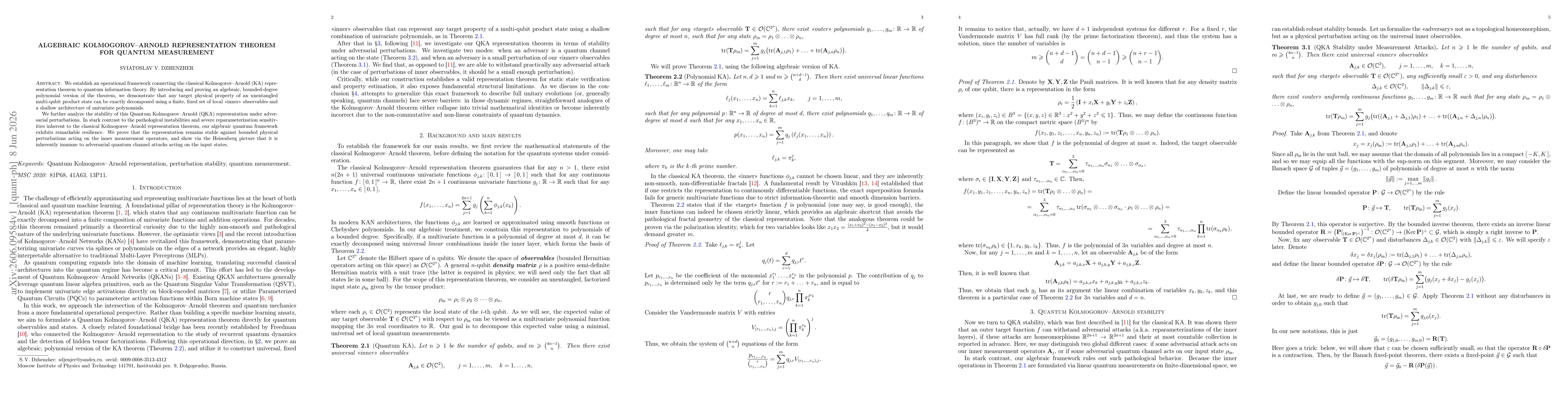Thumbnail for Algebraic Kolmogorov--Arnold representation theorem for quantum measurement