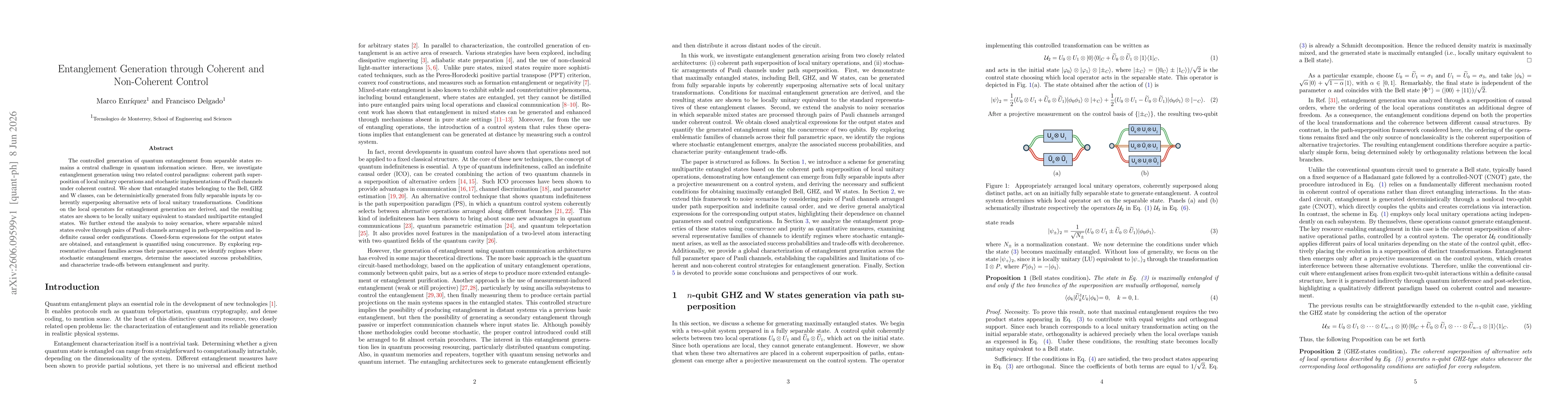 Thumbnail for Entanglement Generation through Coherent and Non-Coherent Control