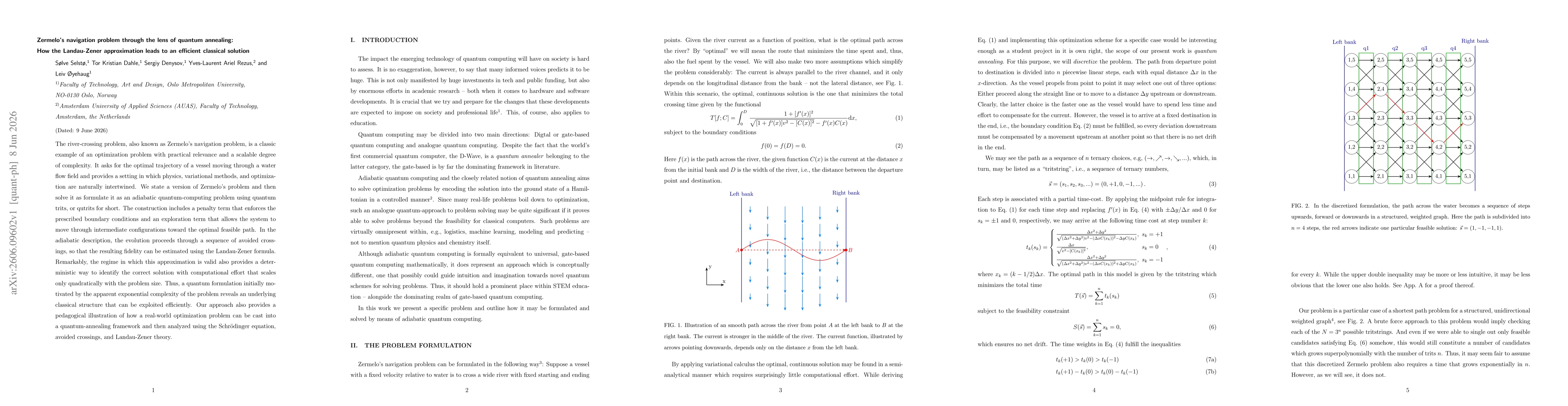 Thumbnail for Zermelo's navigation problem through the lens of quantum annealing: How the Landau-Zener approximation leads to an efficient classical solution