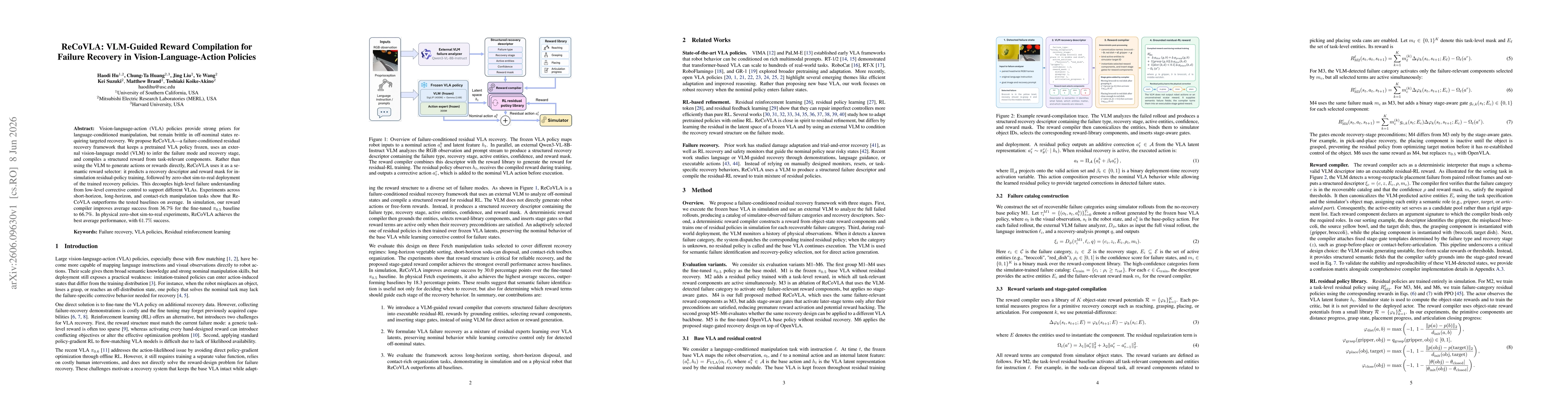 Thumbnail for ReCoVLA: VLM-Guided Reward Compilation for Failure Recovery in Vision-Language-Action Policies