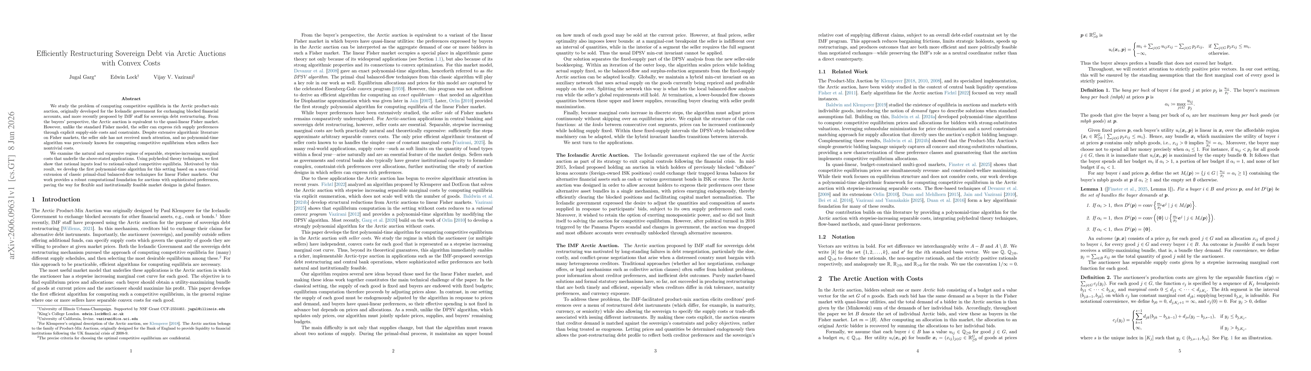 Thumbnail for Efficiently Restructuring Sovereign Debt via Arctic Auctions with Convex Costs