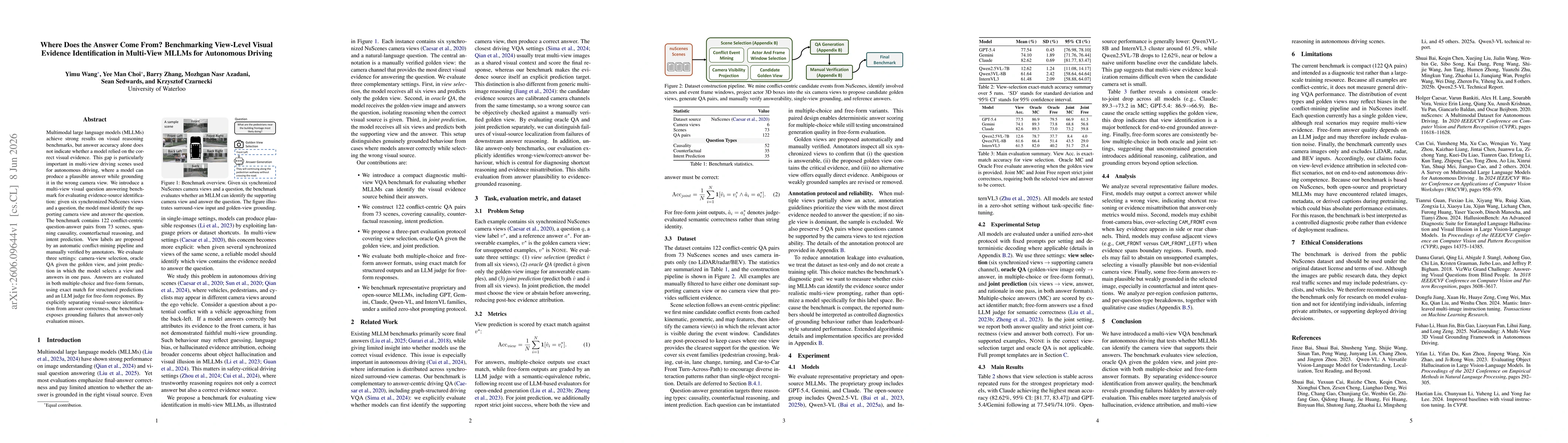 Thumbnail for Where Does the Answer Come From? Benchmarking View-Level Visual Evidence Identification in Multi-View MLLMs for Autonomous Driving