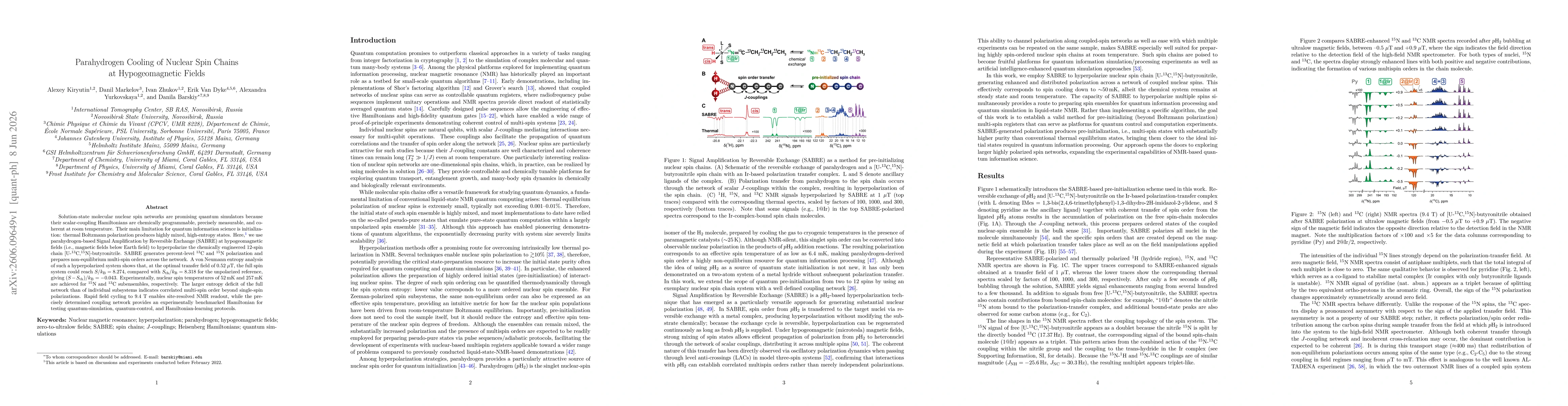 Thumbnail for Parahydrogen Cooling of Nuclear Spin Chains at Hypogeomagnetic Fields