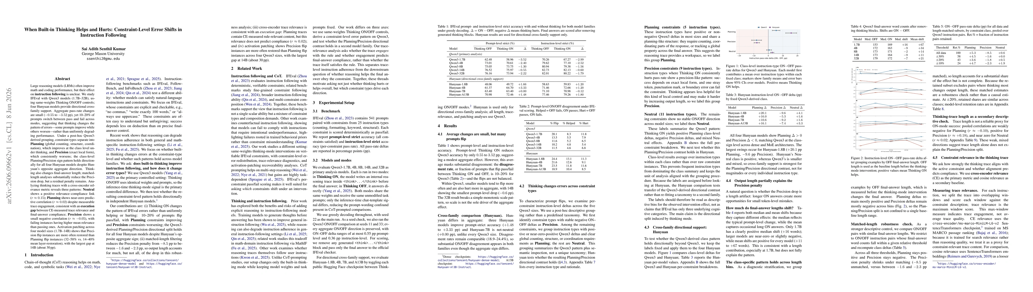 Thumbnail for When Built-in Thinking Helps and Hurts: Constraint-Level Error Shifts in Instruction Following
