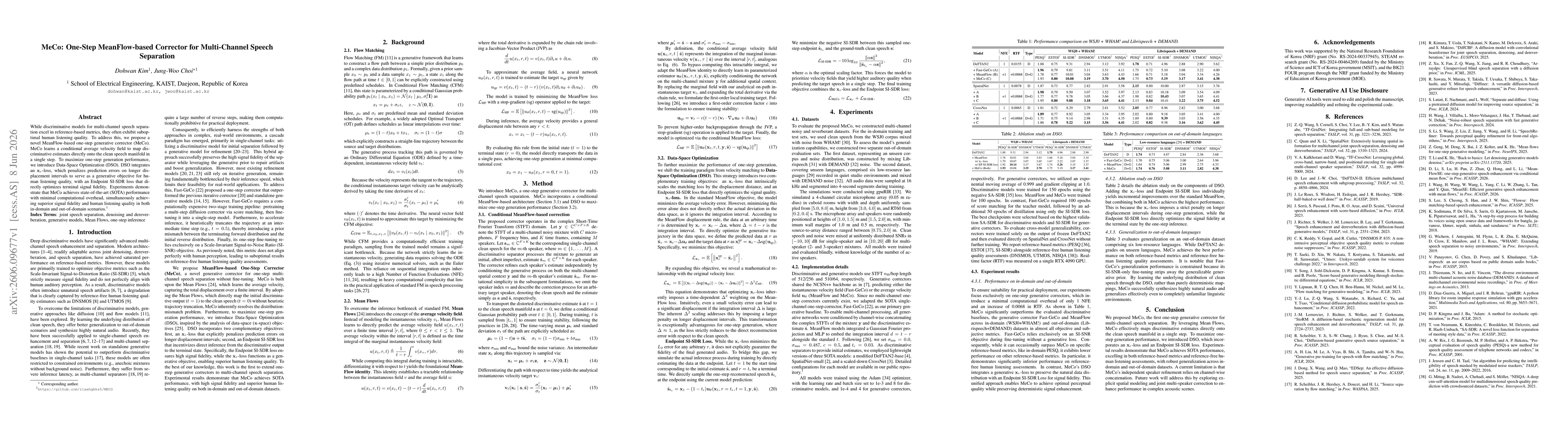Thumbnail for MeCo: One-Step MeanFlow-based Corrector for Multi-Channel Speech Separation