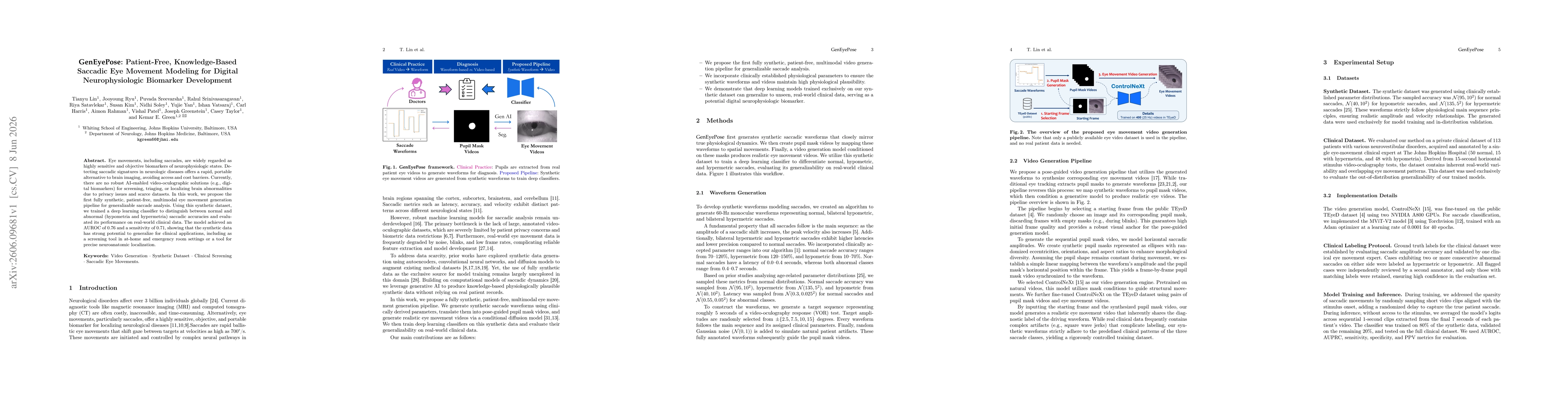 Thumbnail for GenEyePose: Patient-Free, Knowledge-Based Saccadic Eye Movement Modeling for Digital Neurophysiologic Biomarker Development