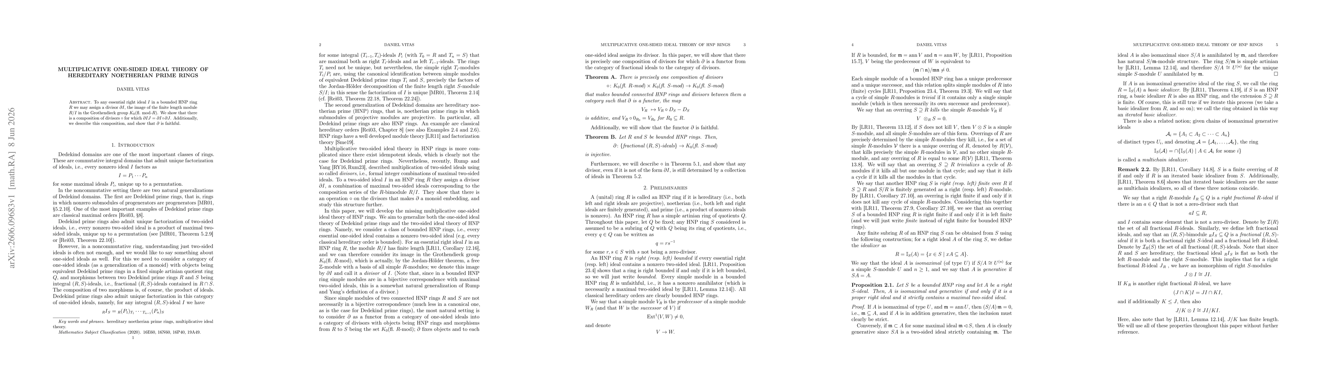 Thumbnail for Multiplicative One-Sided Ideal Theory of Hereditary Noetherian Prime Rings