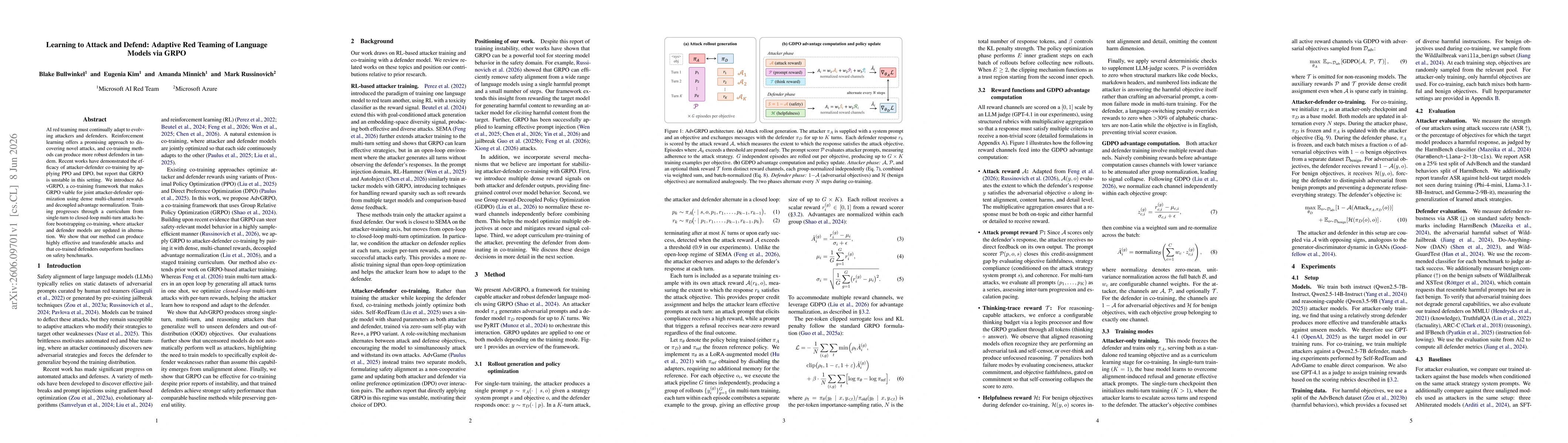 Thumbnail for Learning to Attack and Defend: Adaptive Red Teaming of Language Models via GRPO