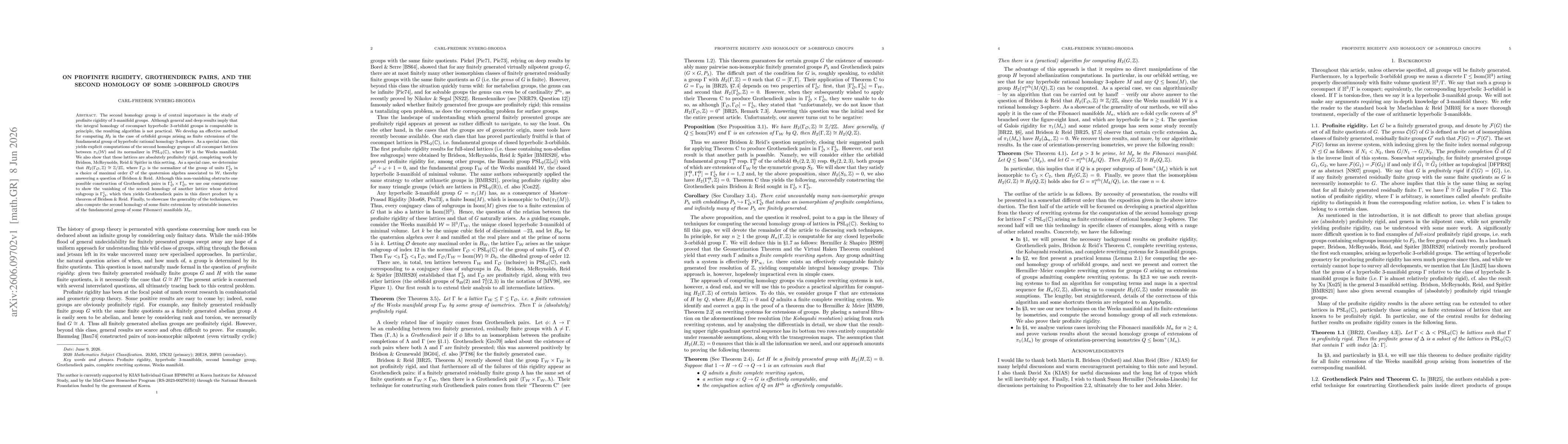 Thumbnail for On profinite rigidity, Grothendieck pairs, and the second homology of some $3$-orbifold groups