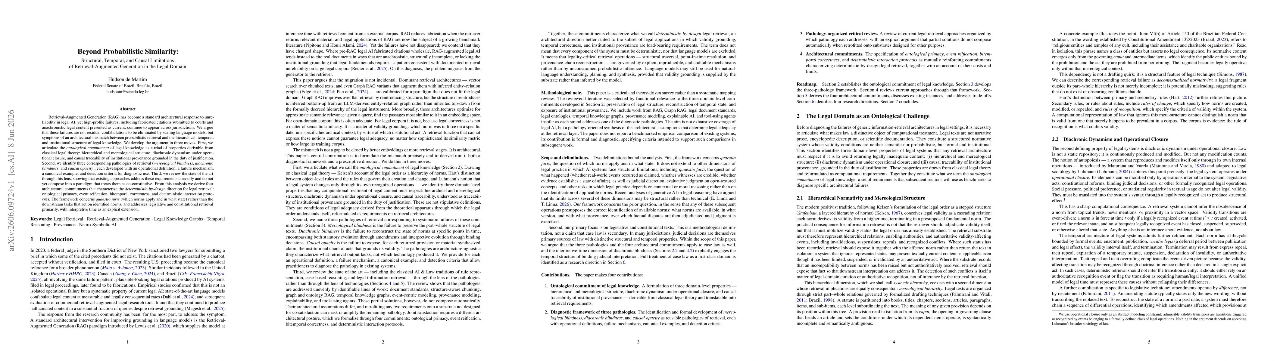 Thumbnail for Beyond Probabilistic Similarity: Structural, Temporal, and Causal Limitations of Retrieval-Augmented Generation in the Legal Domain