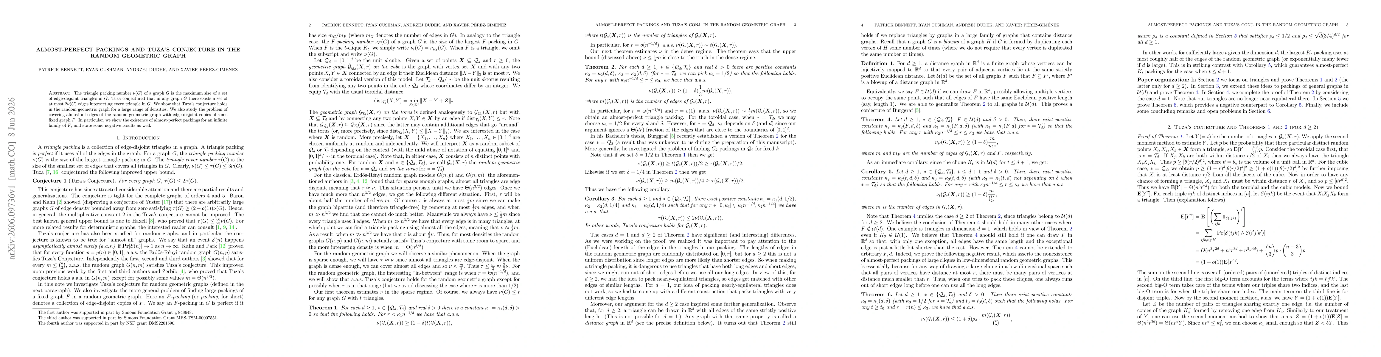 Thumbnail for Almost-perfect packings and Tuza's conjecture in the random geometric graph