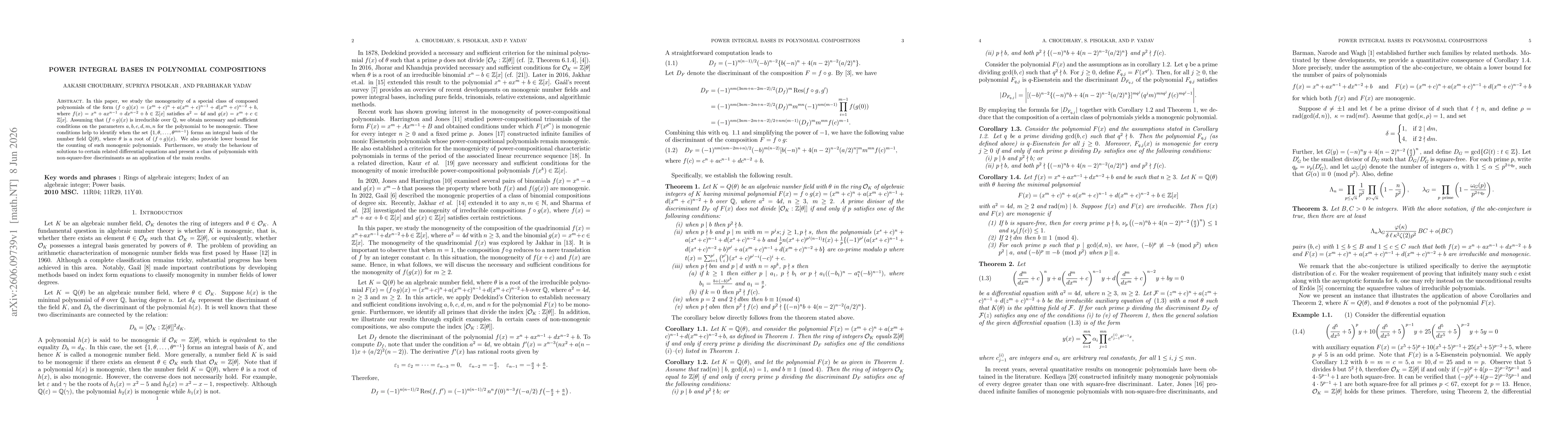 Thumbnail for Power Integral Bases in Polynomial Compositions