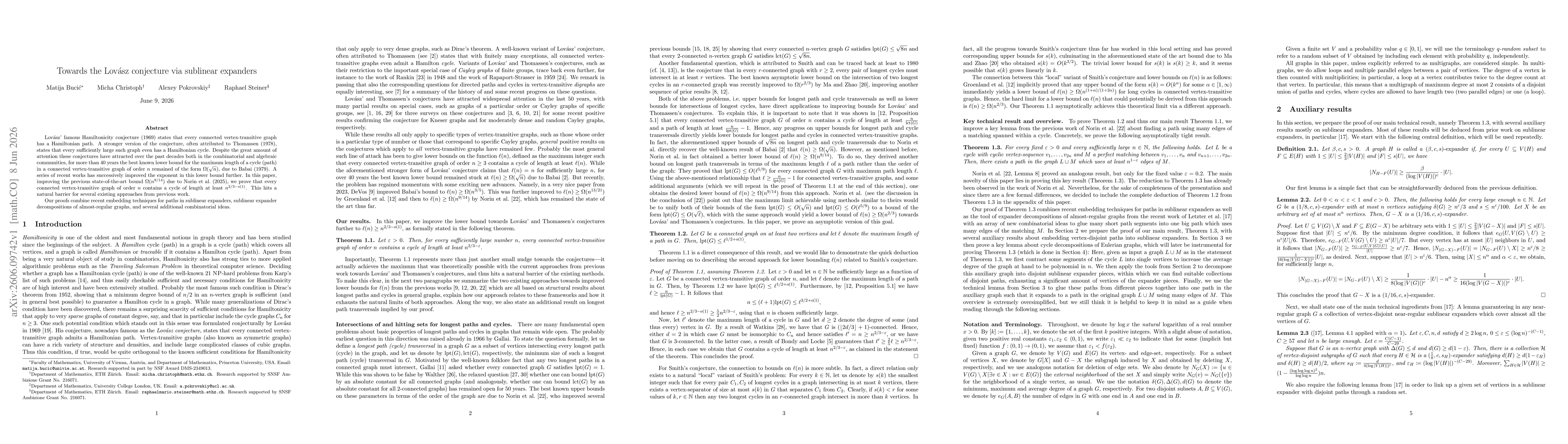 Thumbnail for Towards the Lovász conjecture via sublinear expanders