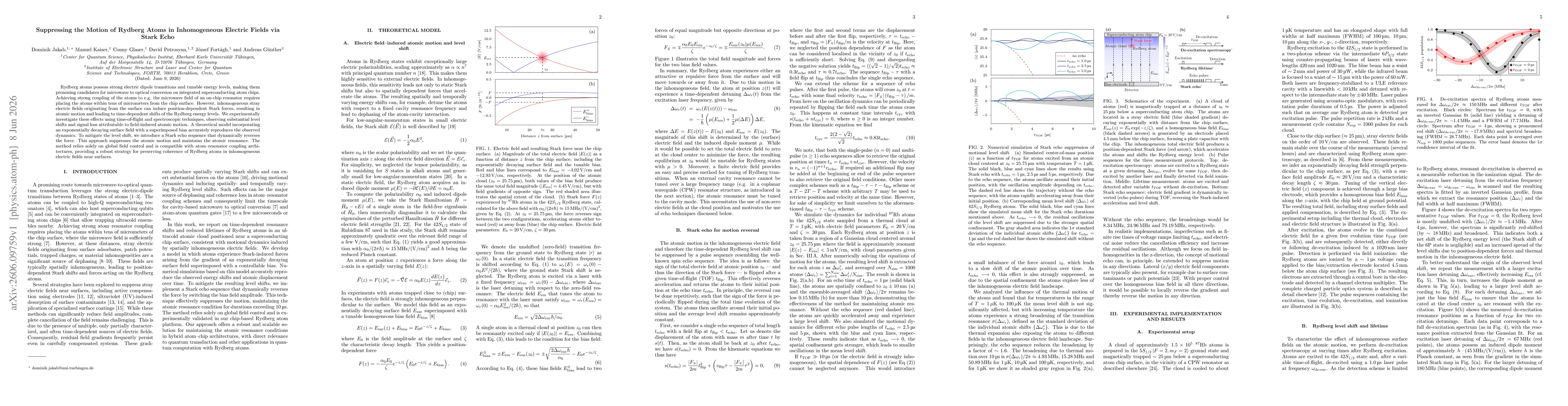 Thumbnail for Suppressing the Motion of Rydberg Atoms in Inhomogeneous Electric Fields via Stark Echo