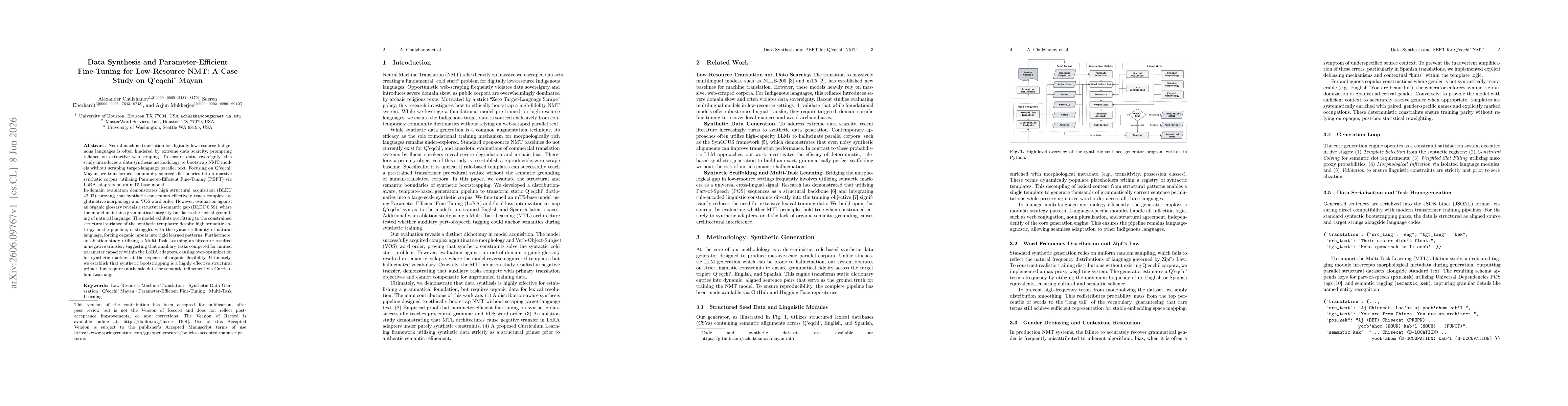 Thumbnail for Data Synthesis and Parameter-Efficient Fine-Tuning for Low-Resource NMT: A Case Study on Q'eqchi' Mayan
