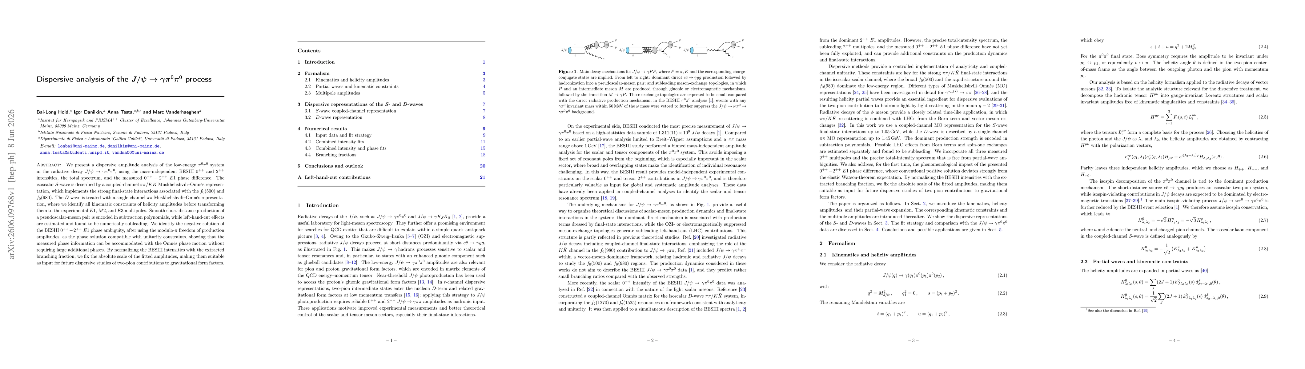 Thumbnail for Dispersive analysis of the $\boldsymbol{J/ψ\to γπ^0 π^0}$ process