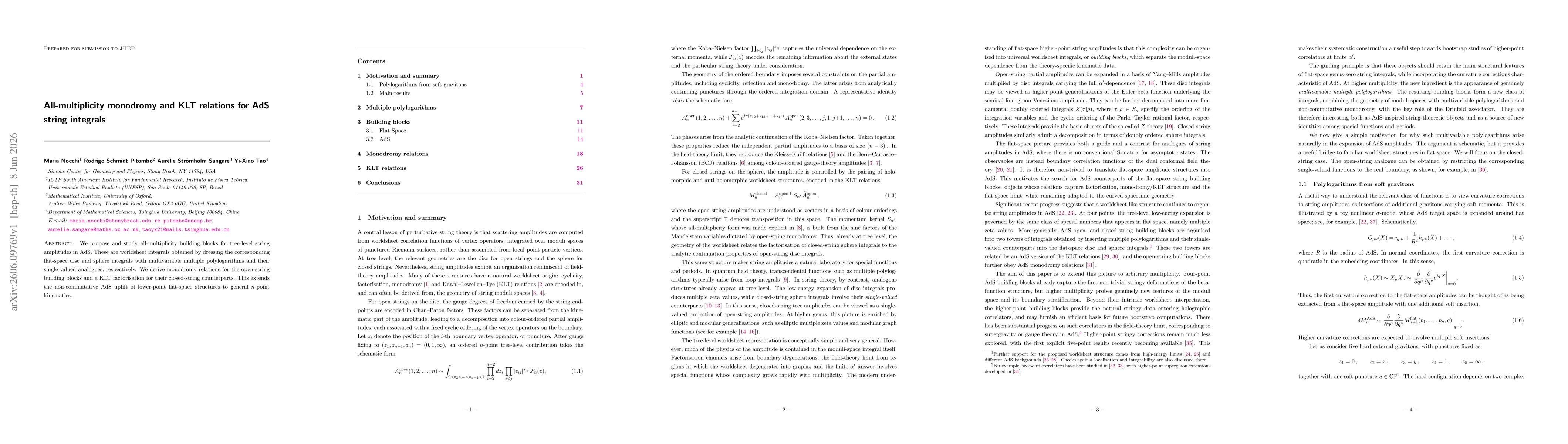 Thumbnail for All-multiplicity monodromy and KLT relations for AdS string integrals