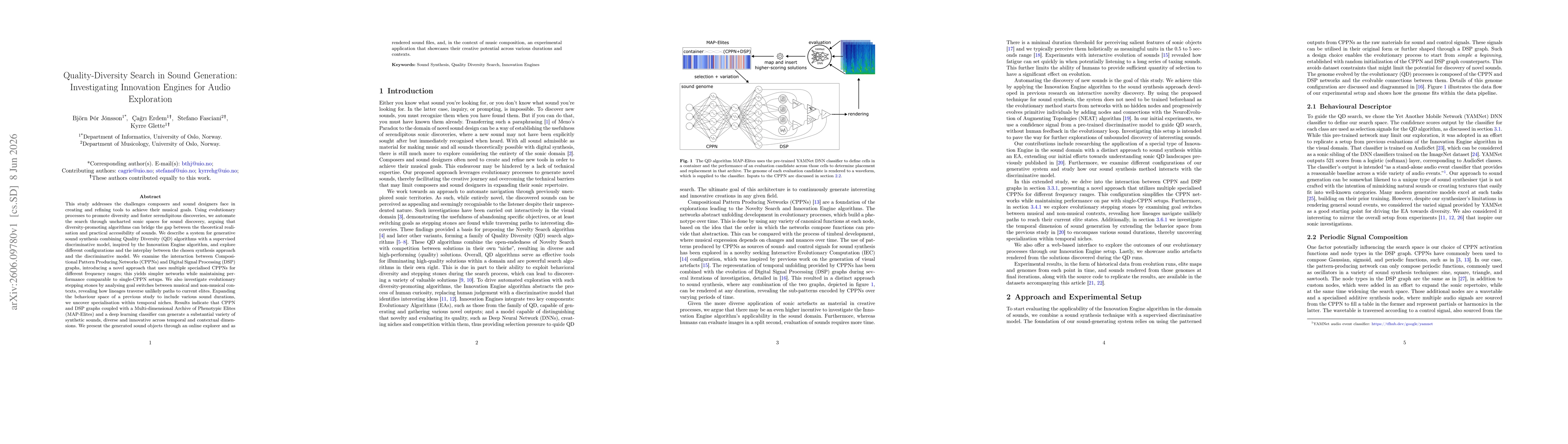 Thumbnail for Quality-Diversity Search in Sound Generation: Investigating Innovation Engines for Audio Exploration