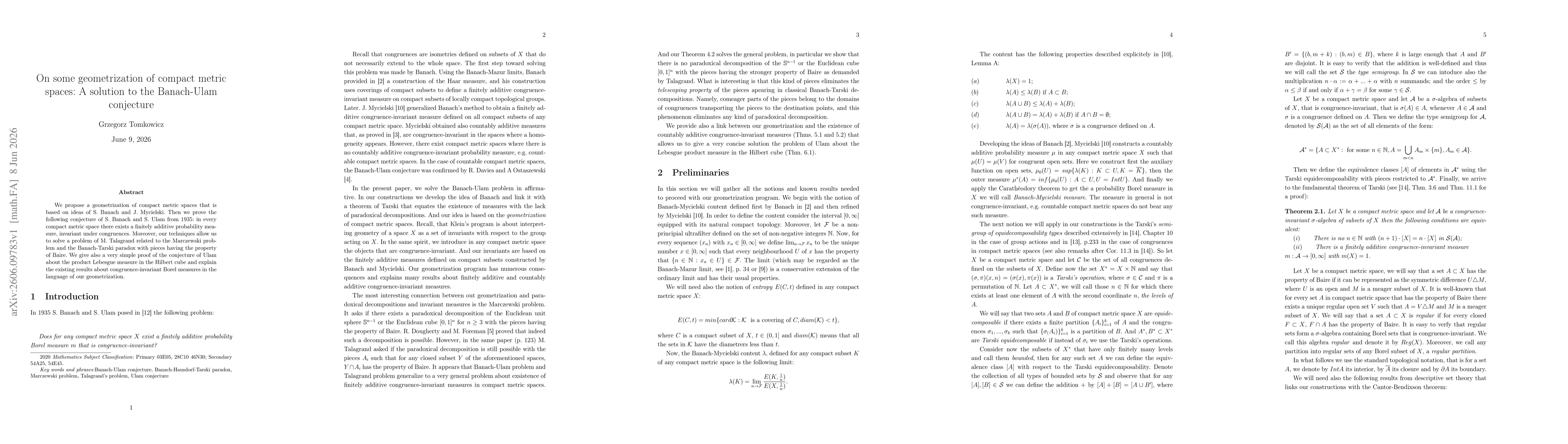Thumbnail for On some geometrization of compact metric spaces: A solution to the Banach-Ulam conjecture