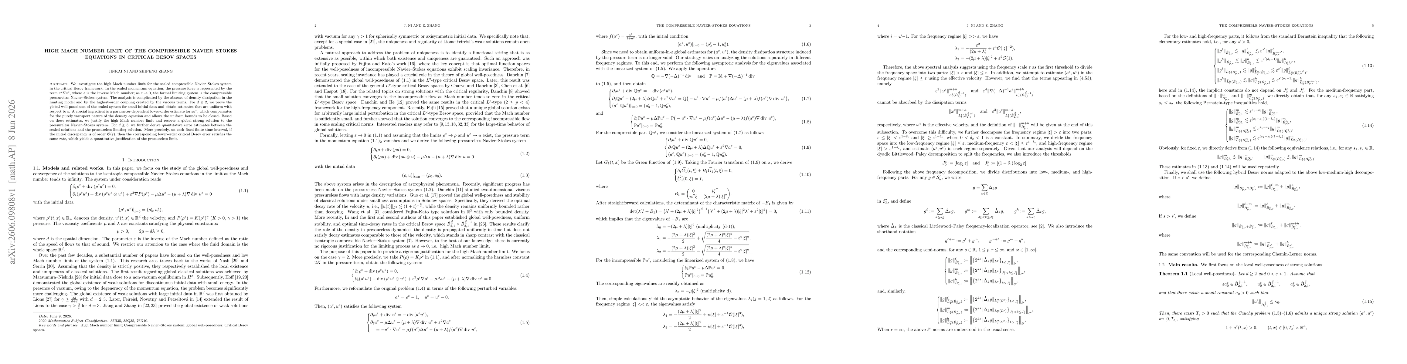 Thumbnail for High Mach number limit of the compressible Navier--Stokes equations in critical Besov spaces