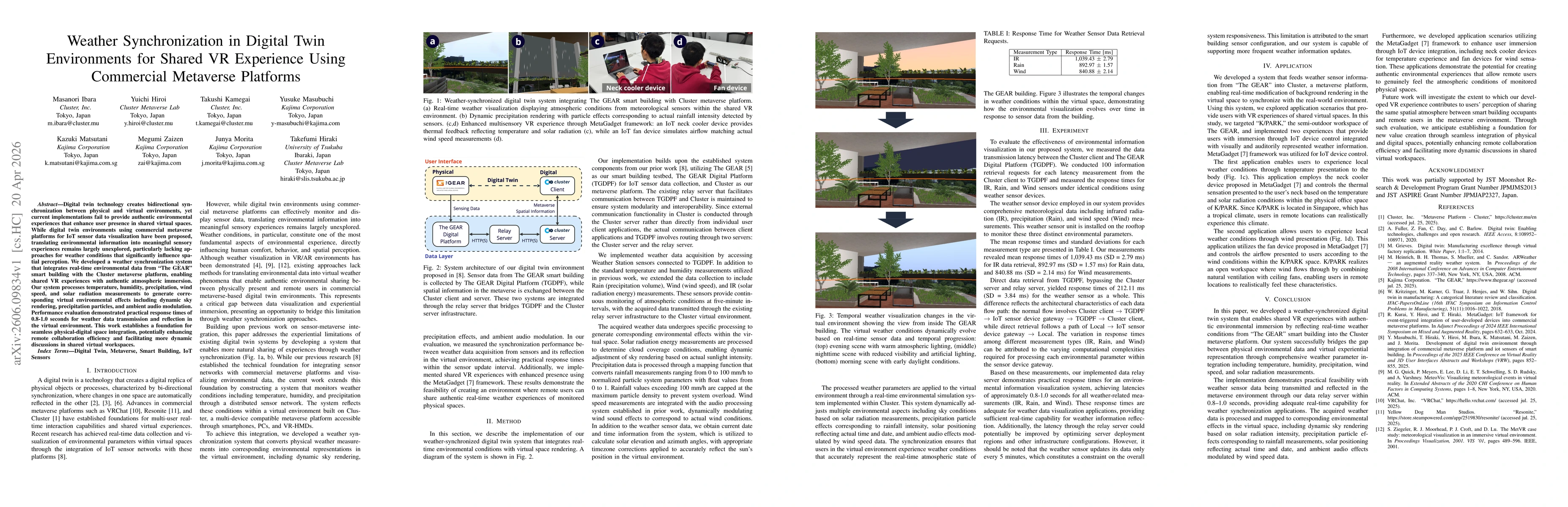 Thumbnail for Weather Synchronization in Digital Twin Environments for Shared VR Experience Using Commercial Metaverse Platforms