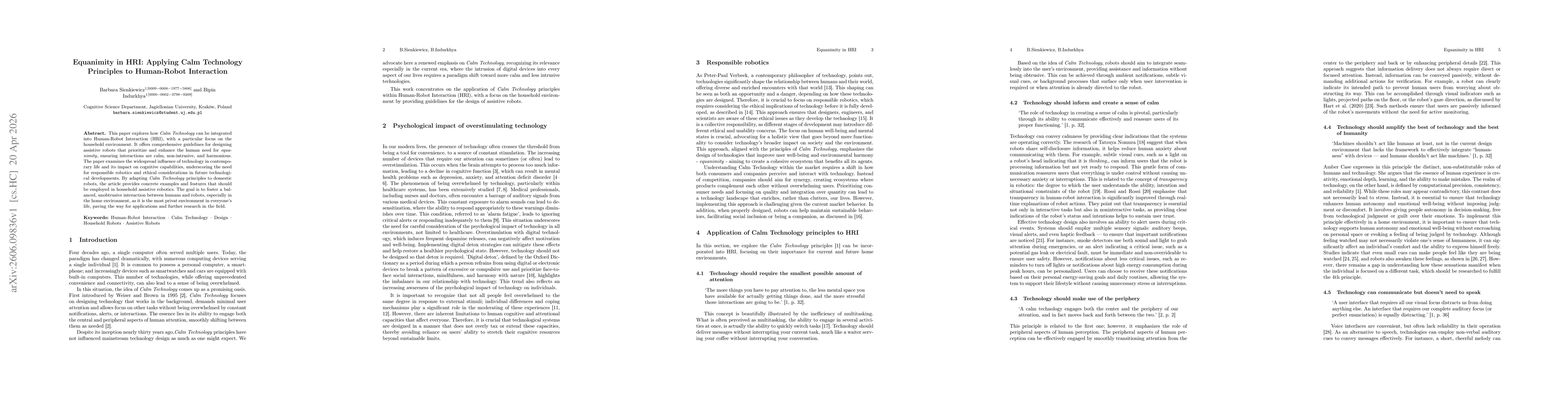 Thumbnail for Equanimity in HRI: Applying Calm Technology Principles to Human-Robot Interaction