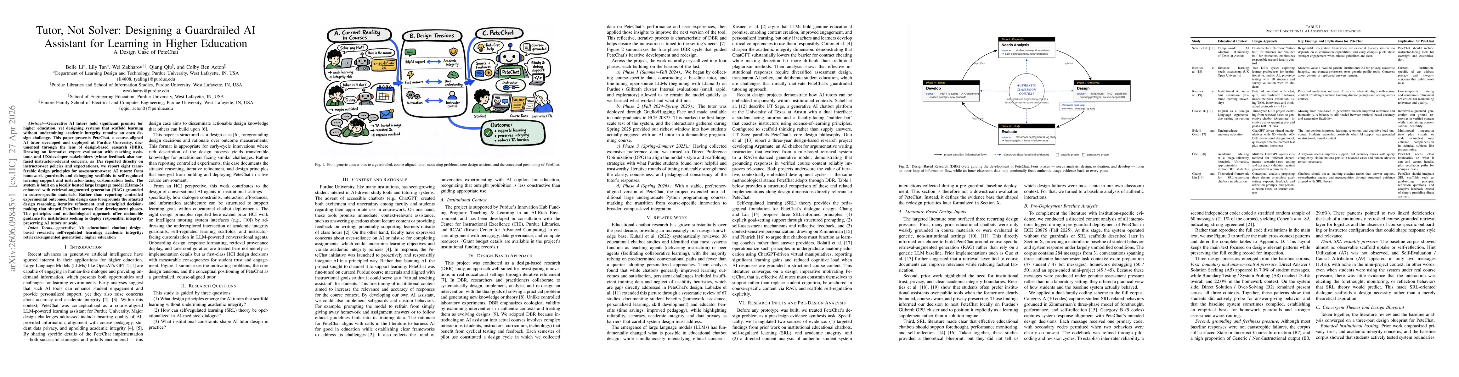 Thumbnail for Tutor, Not Solver: Designing a Guardrailed AI Assistant for Learning in Higher Education: A Design Case of PeteChat