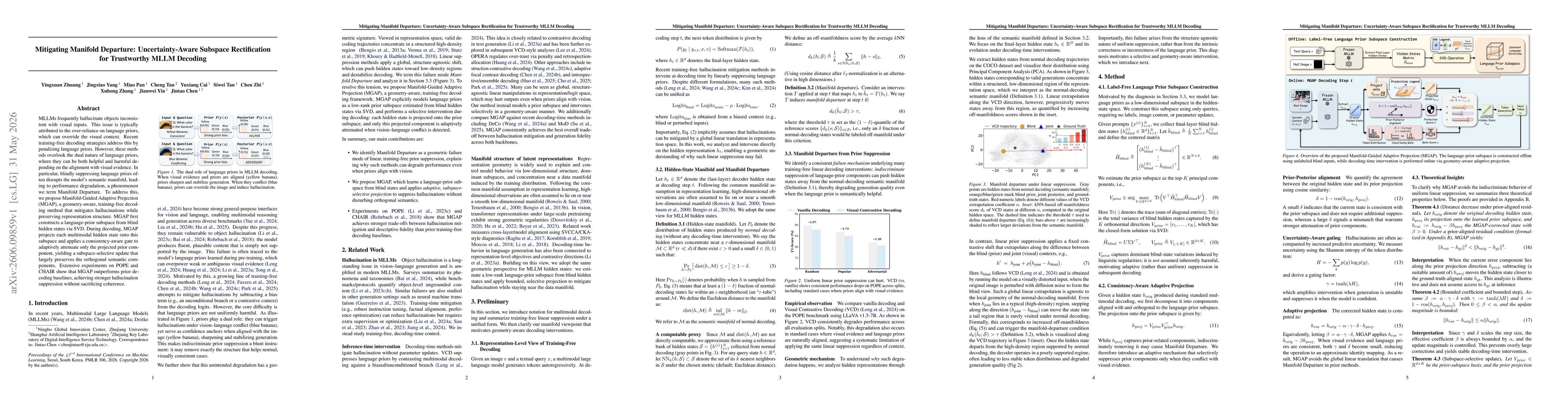 Thumbnail for Mitigating Manifold Departure: Uncertainty-Aware Subspace Rectification for Trustworthy MLLM Decoding