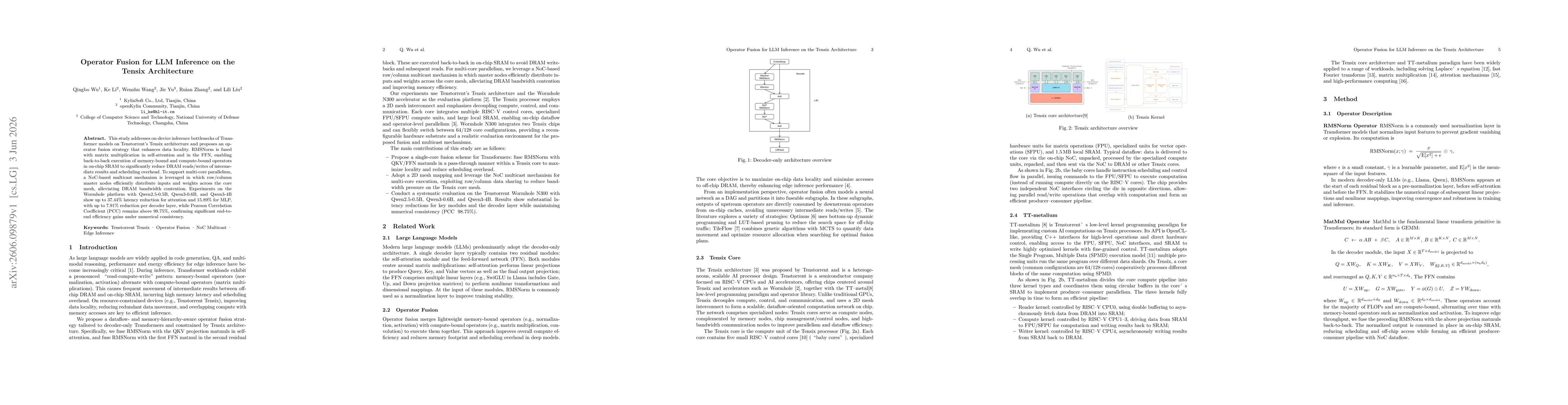 Thumbnail for Operator Fusion for LLM Inference on the Tensix Architecture