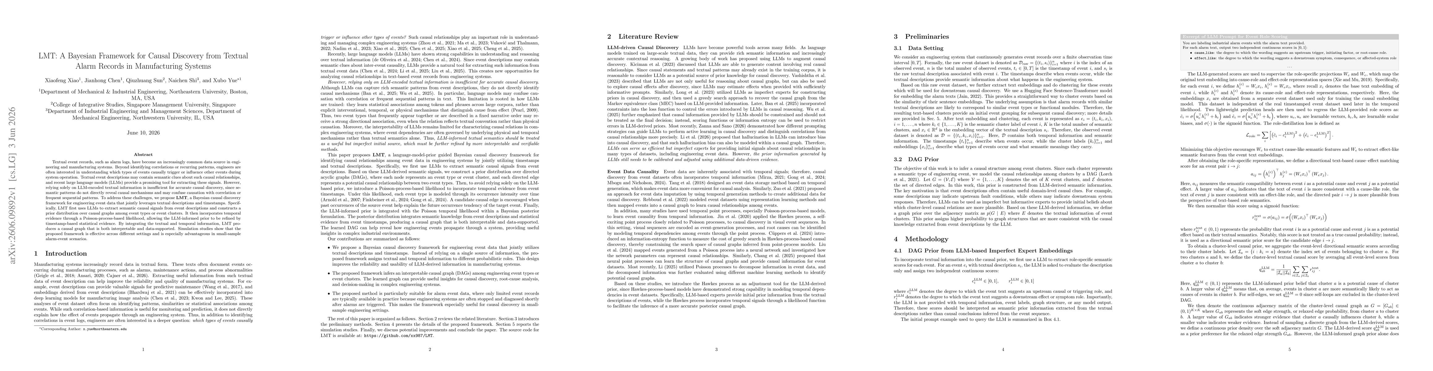 Thumbnail for LMT: A Bayesian Framework for Causal Discovery from Textual Alarm Records in Manufacturing Systems