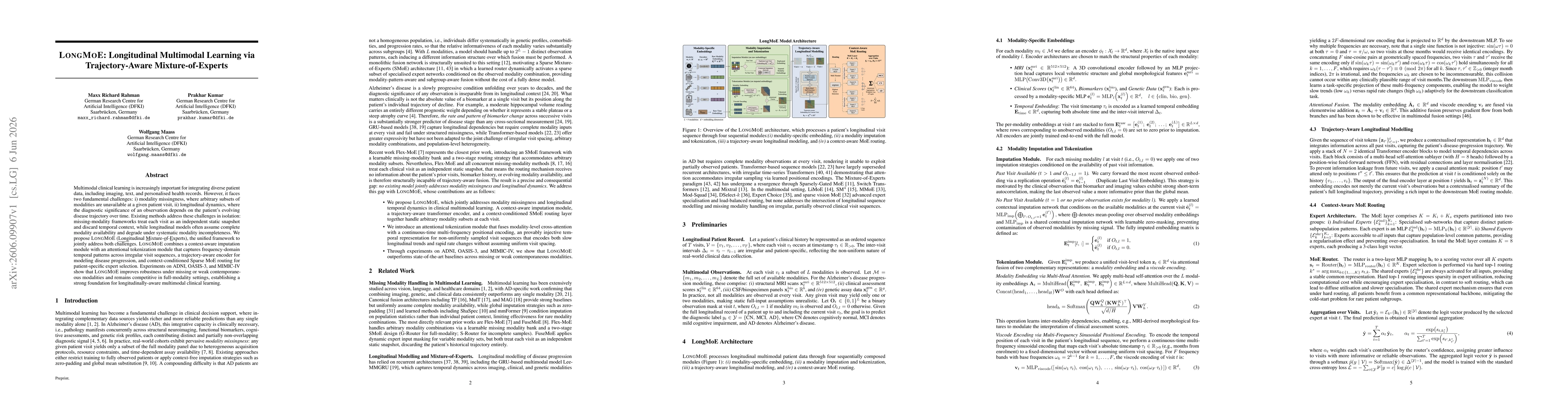 Thumbnail for LongMoE: Longitudinal Multimodal Learning via Trajectory-Aware Mixture-of-Experts