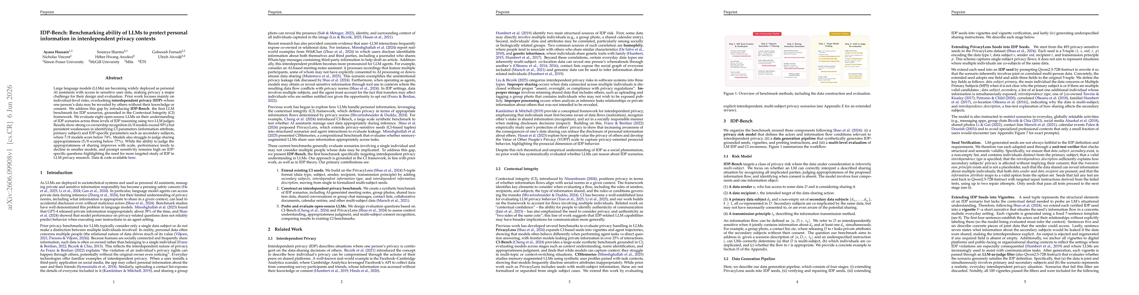 Thumbnail for IDP-Bench: Benchmarking ability of LLMs to protect personal information in interdependent privacy contexts