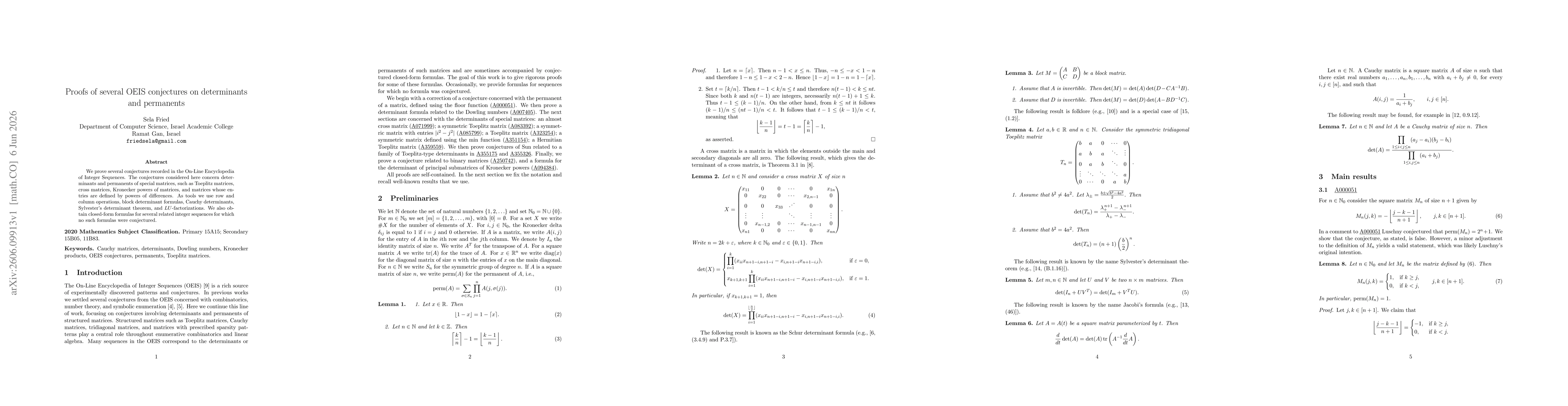Thumbnail for Proofs of several OEIS conjectures on determinants and permanents