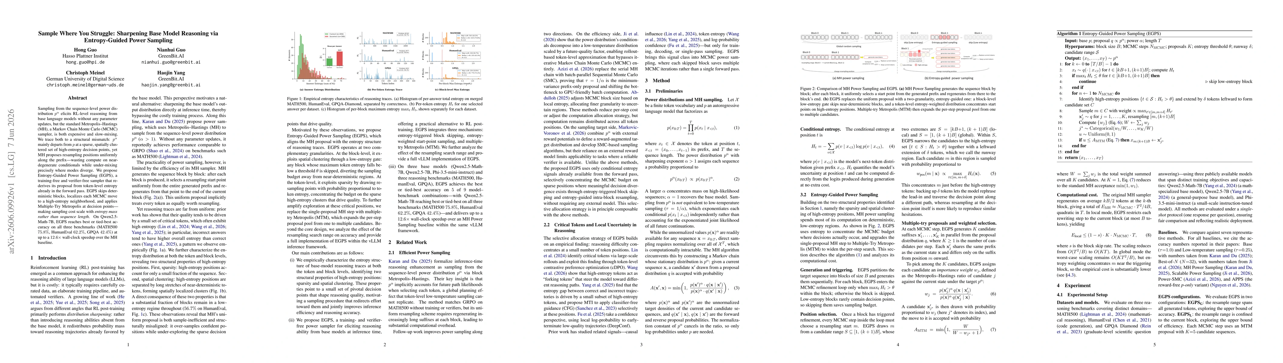 Thumbnail for Sample Where You Struggle: Sharpening Base Model Reasoning via Entropy-Guided Power Sampling