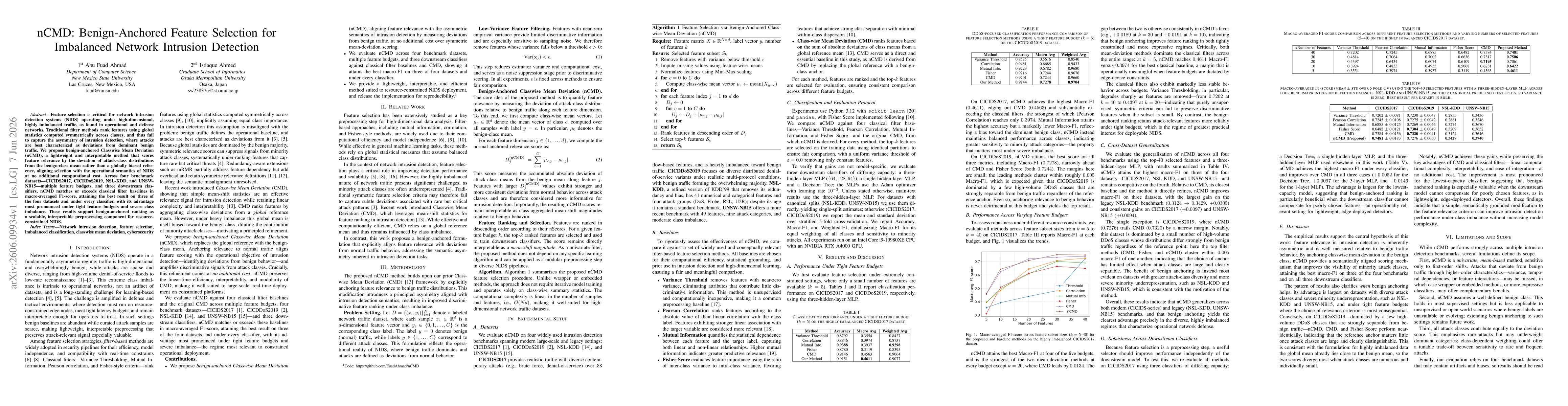 Thumbnail for nCMD: Benign-Anchored Feature Selection for Imbalanced Network Intrusion Detection