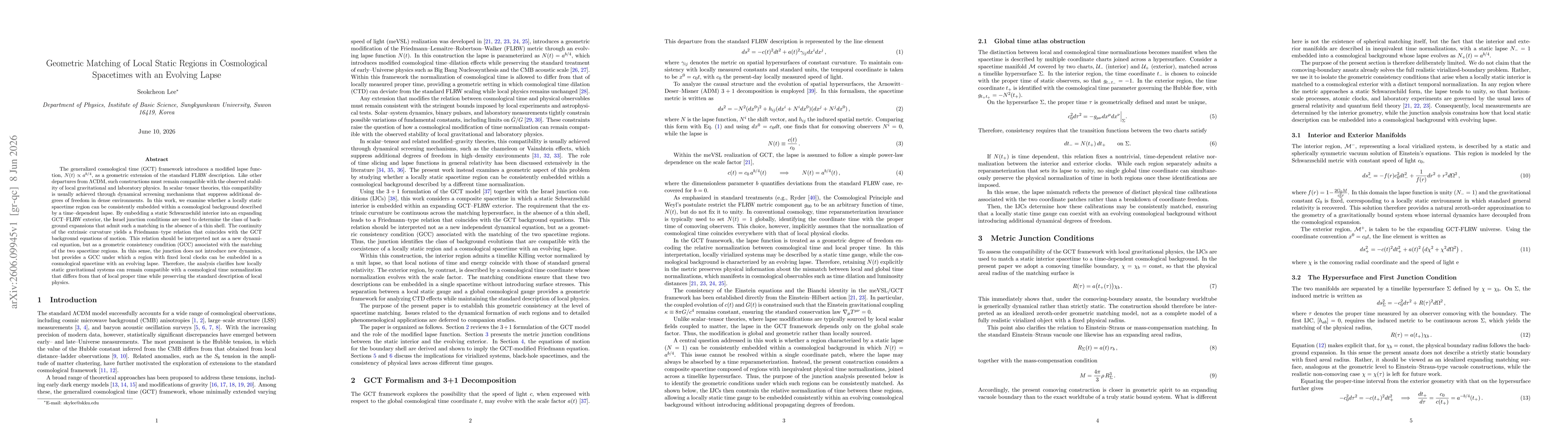 Thumbnail for Geometric Matching of Local Static Regions in Cosmological Spacetimes with an Evolving Lapse