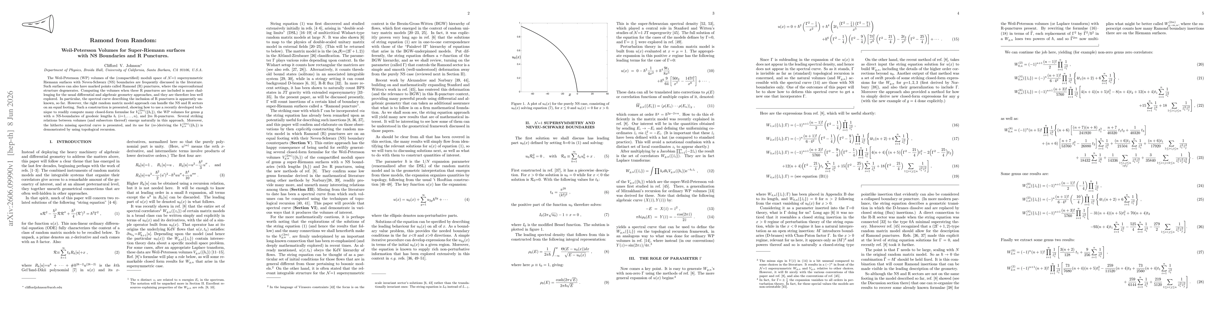 Thumbnail for Ramond from Random: Weil-Petersson Volumes for Super-Riemann surfaces with NS Boundaries and R Punctures