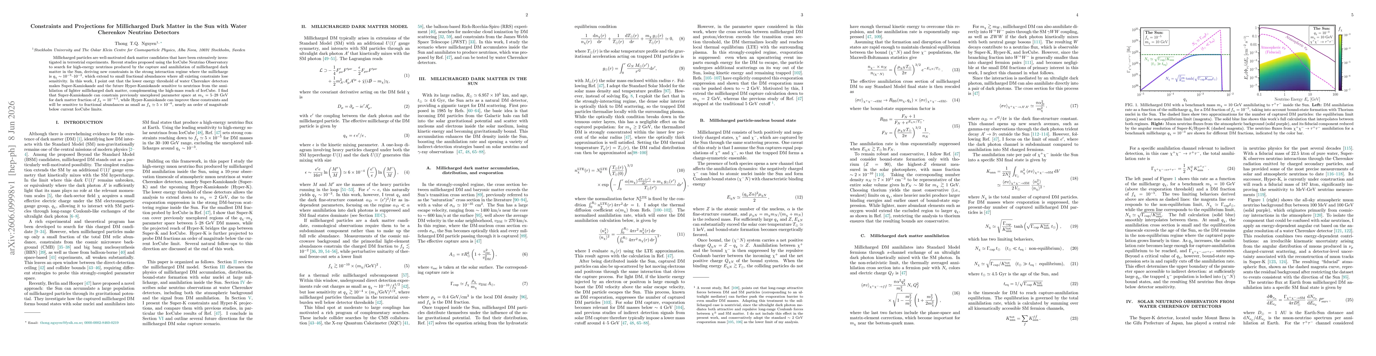 Thumbnail for Constraints and Projections for Millicharged Dark Matter in the Sun with Water Cherenkov Neutrino Detectors