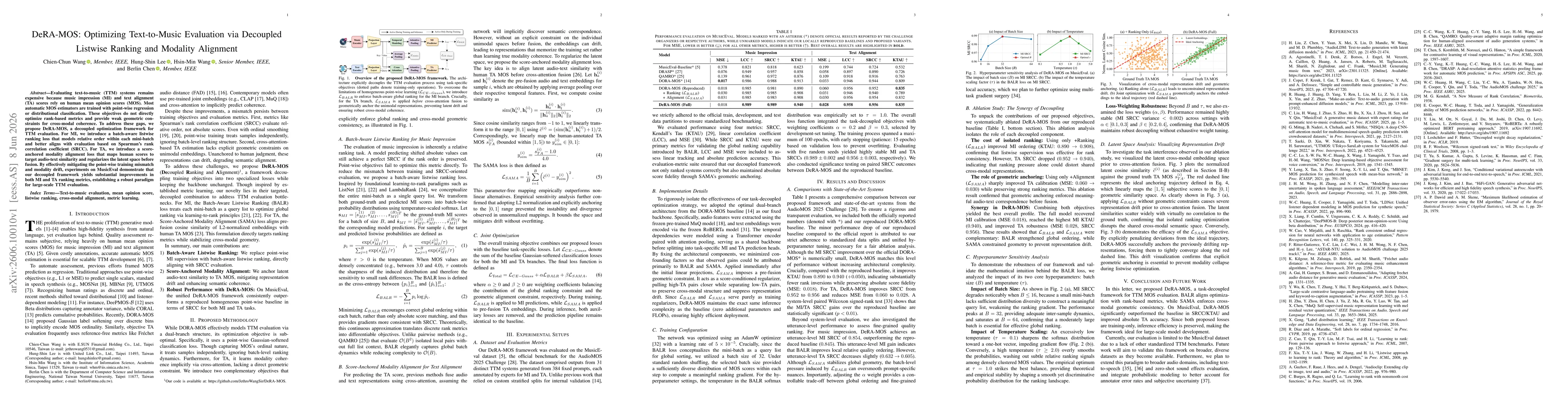 Thumbnail for DeRA-MOS: Optimizing Text-to-Music Evaluation via Decoupled Listwise Ranking and Modality Alignment