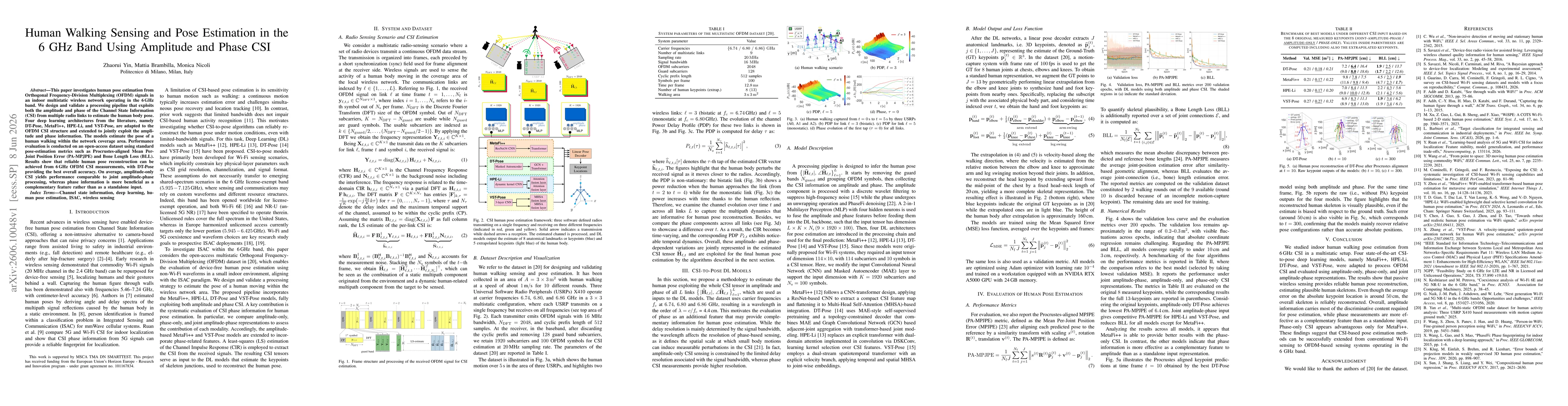 Thumbnail for Human Walking Sensing and Pose Estimation in the 6 GHz Band Using Amplitude and Phase CSI