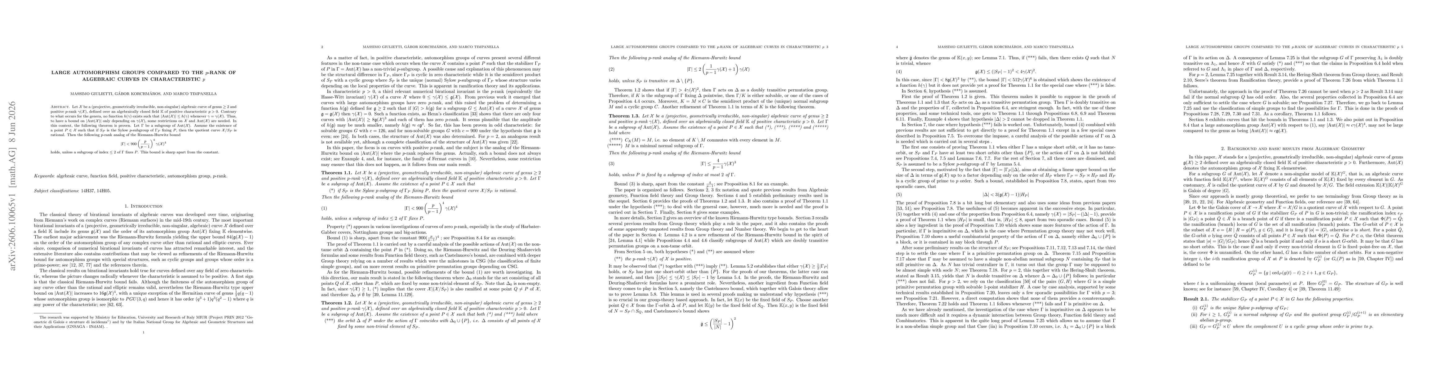 Thumbnail for Large automorphism groups compared to the $p$-rank of algebraic curves in characteristic $p$