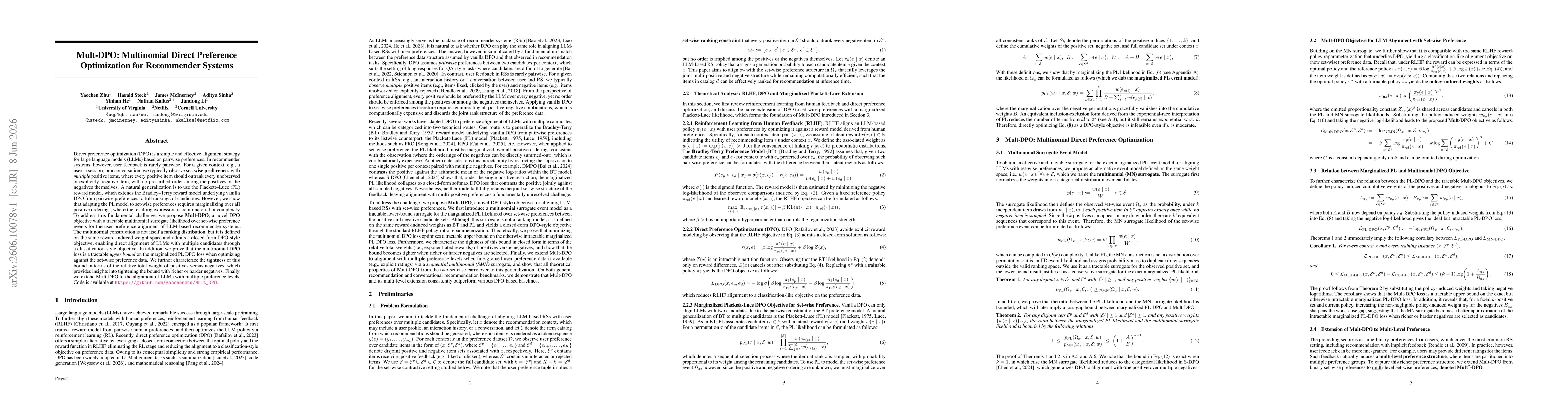 Thumbnail for Mult-DPO: Multinomial Direct Preference Optimization for Recommender Systems