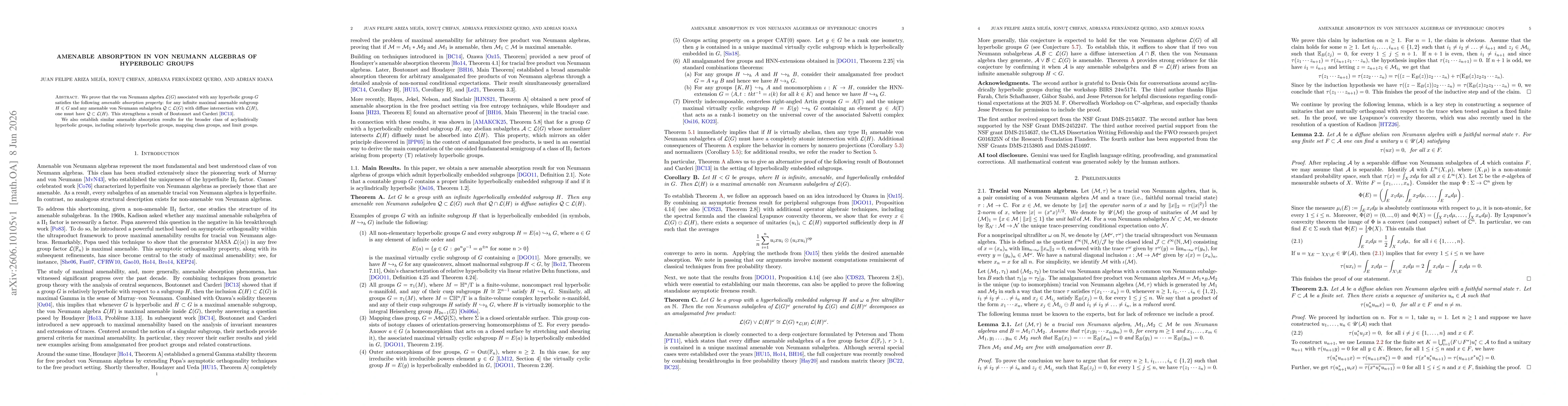 Thumbnail for Amenable absorption in von Neumann algebras of hyperbolic groups