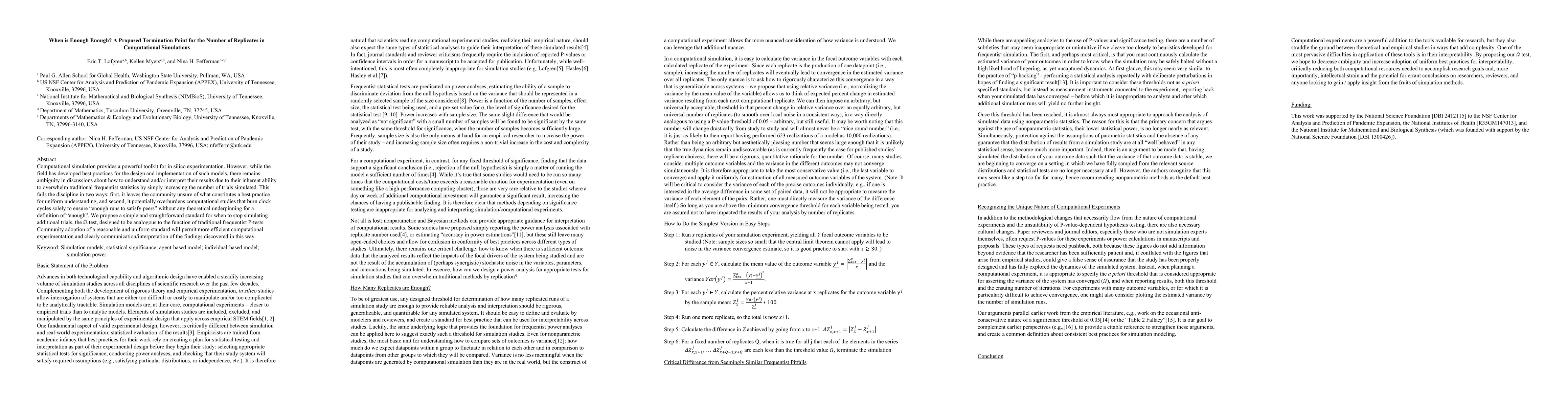 Thumbnail for When is Enough Enough? A Proposed Termination Point for the Number of Replicates in Computational Simulations