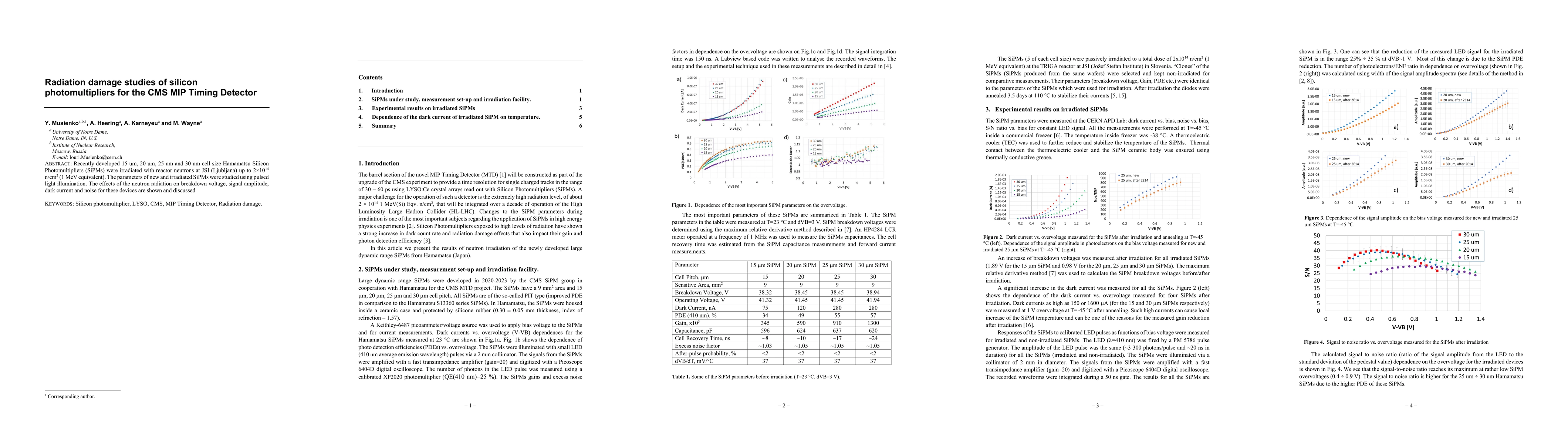 Thumbnail for Radiation damage studies of silicon photomultipliers for the CMS MIP Timing Detector