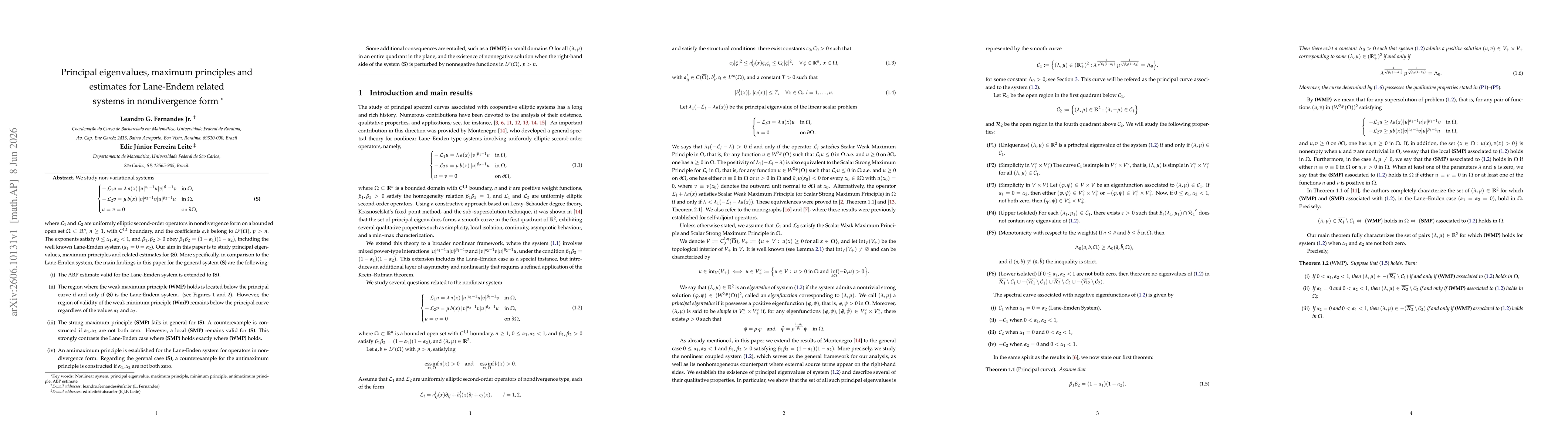 Thumbnail for Principal eigenvalues, maximum principles and estimates for Lane-Endem related systems in nondivergence form