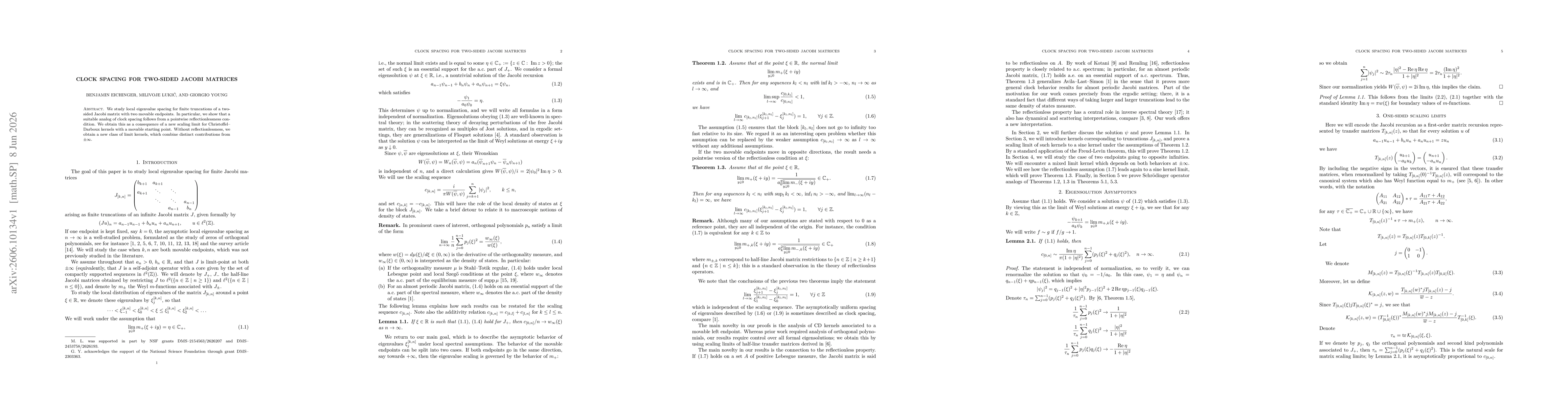 Thumbnail for Clock spacing for two-sided Jacobi matrices