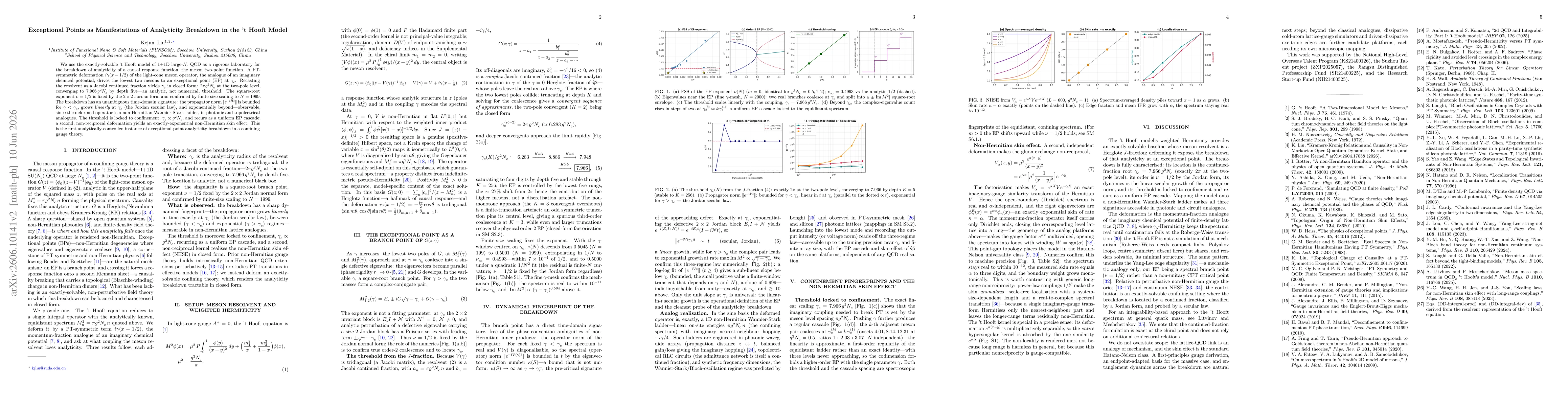 Thumbnail for Exceptional Points as Manifestations of Analyticity Breakdown in the 't Hooft Model