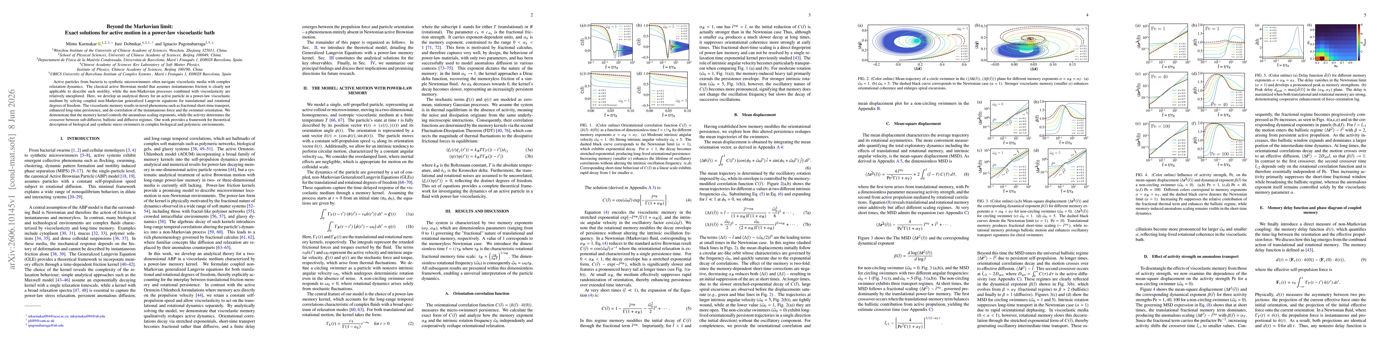 Thumbnail for Beyond the Markovian limit: Exact solutions for active motion in a power-law viscoelastic bath