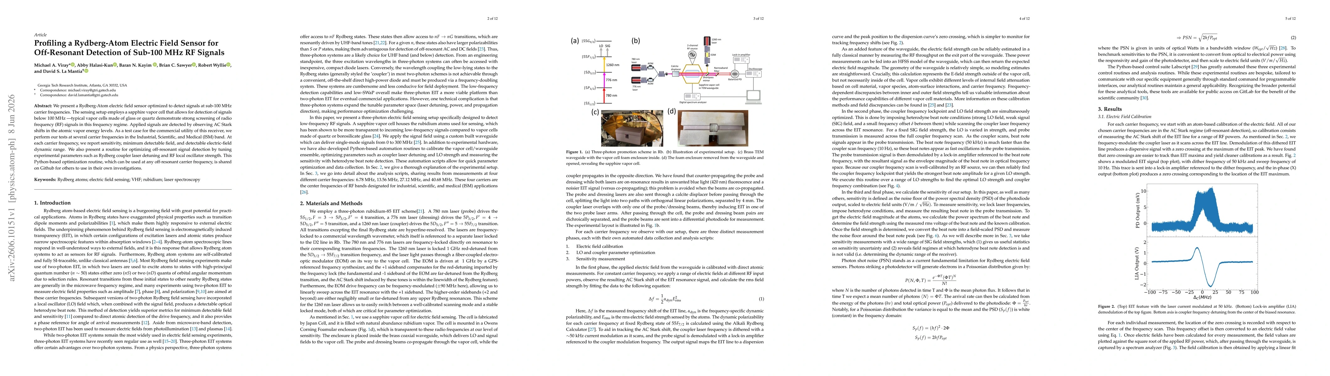 Thumbnail for Profiling a Rydberg-Atom Electric Field Sensor for Off-Resonant Detection of Sub-100 MHz RF Signals
